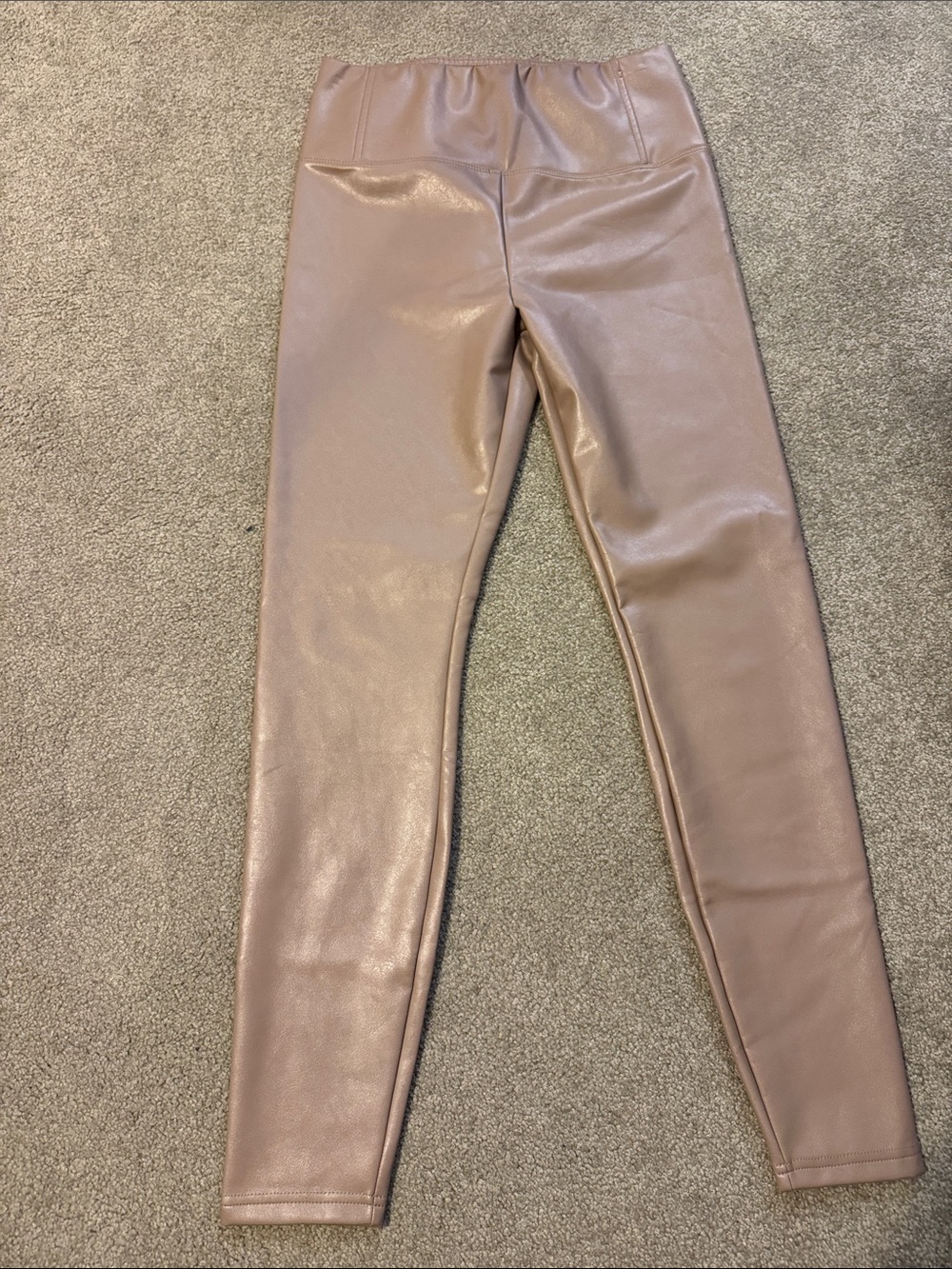 Love, Fire Women’s High Waisted Faux Leather Leggings Tan (L)